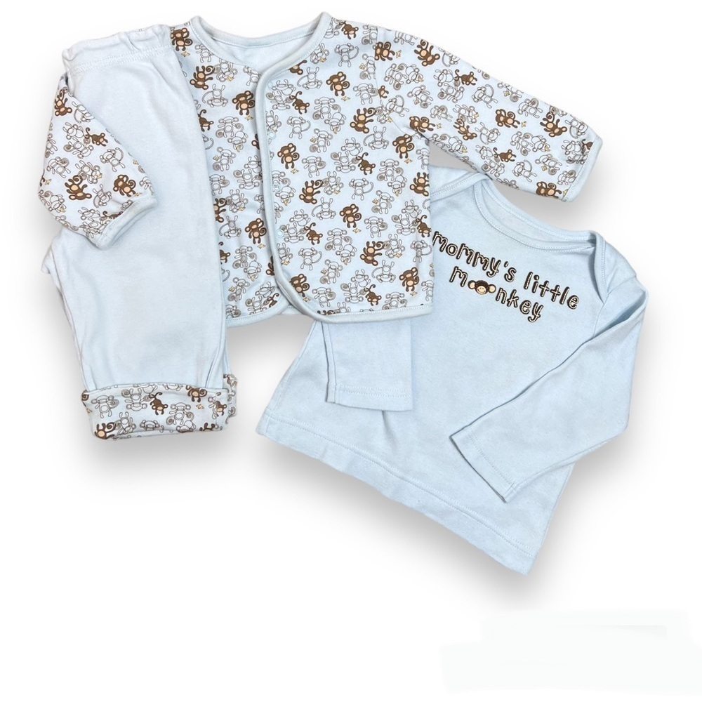 Gymboree Mommy’s Little Monkey‎ 3pc Cardigan Top Pants Baby Boy 6-12 months